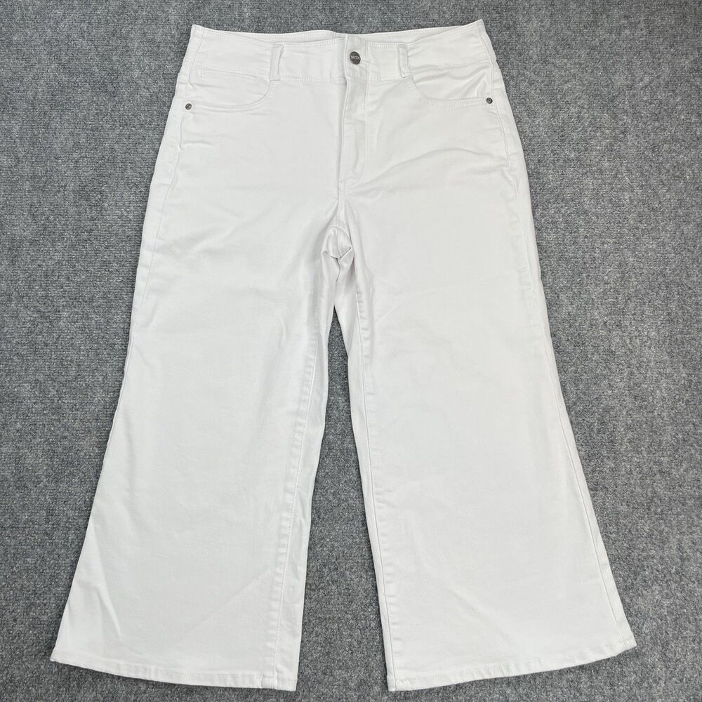 NYDJ Wide Leg Cropped Jeans Size 6 Cool Embrace Lift Tuck Optic White Stretch